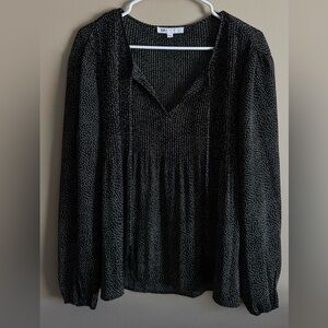 DR2 Black Polka Dot Long Sleeve Tassel Blouse, Size Medium